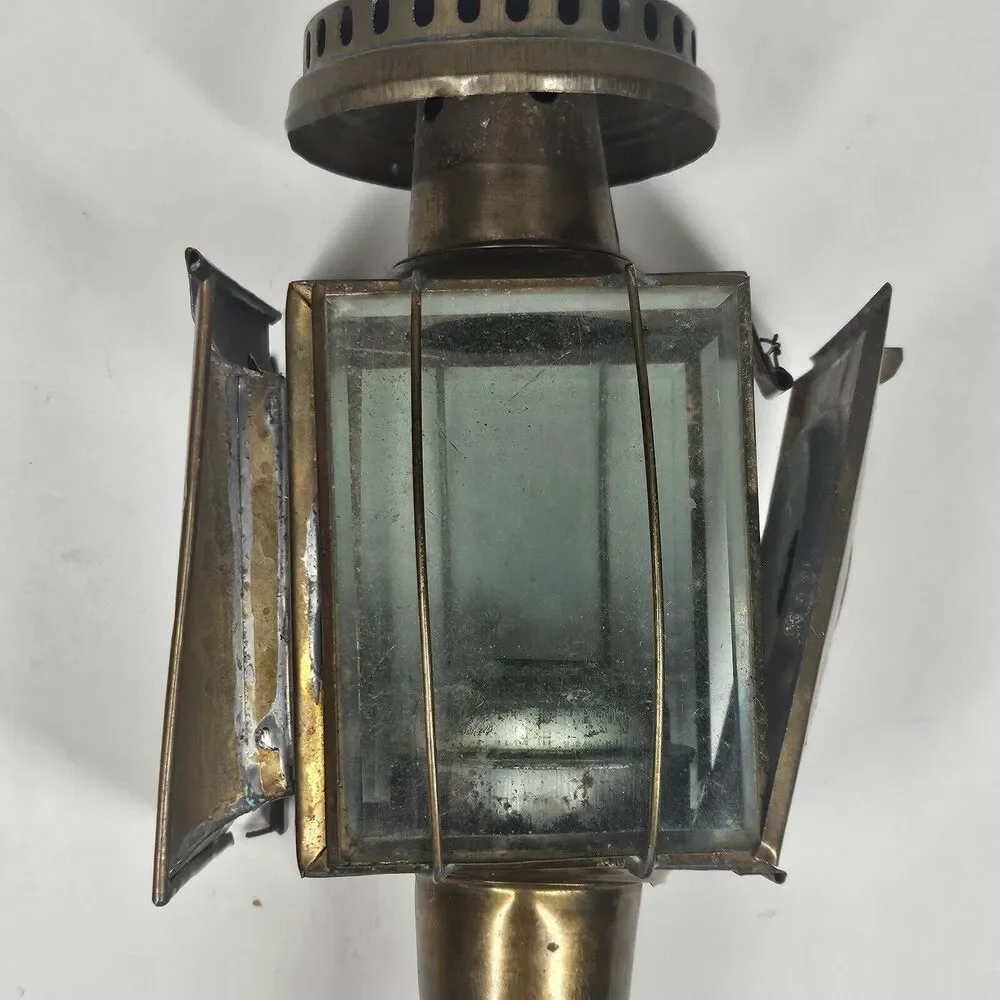 Brass Carriage Lamp Antique Coach Wall Light Fixture Glass